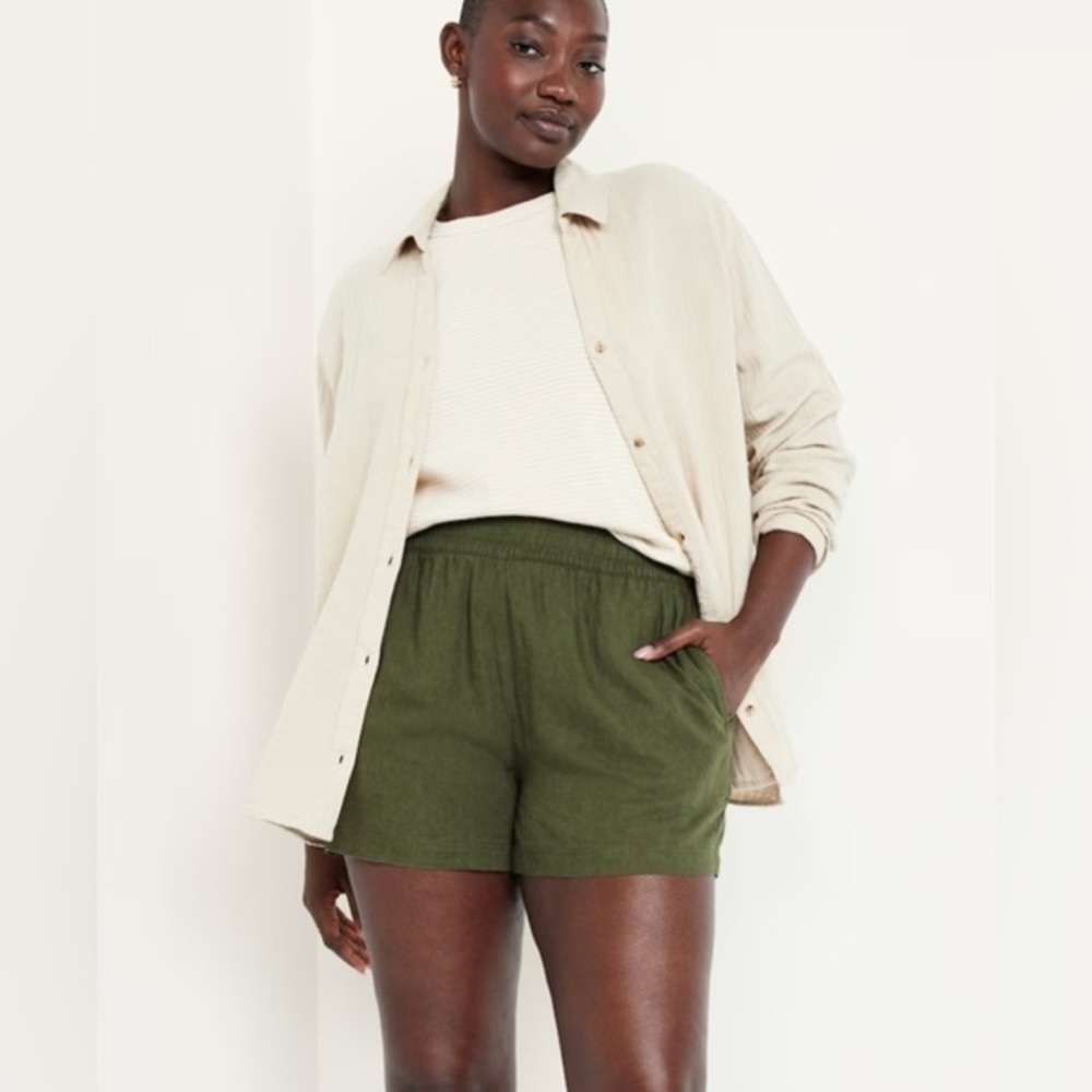 Old Navy Women's Army Green Linen Blend 4.5" Pull On Shorts NWT 4X #1844